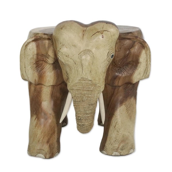 NOVICA Handmade Elephant Relaxation Wood Stool (11.5 Inch) - 11.5