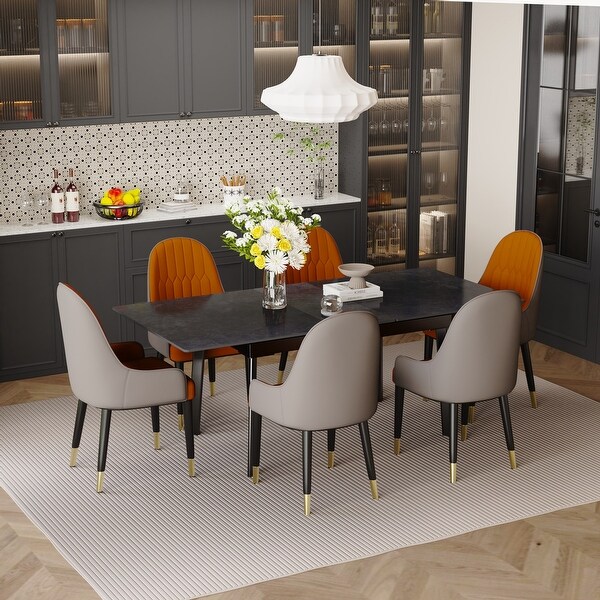 Large Extendable Kitchen Slate Dining Table Rectangular and Metal Legs