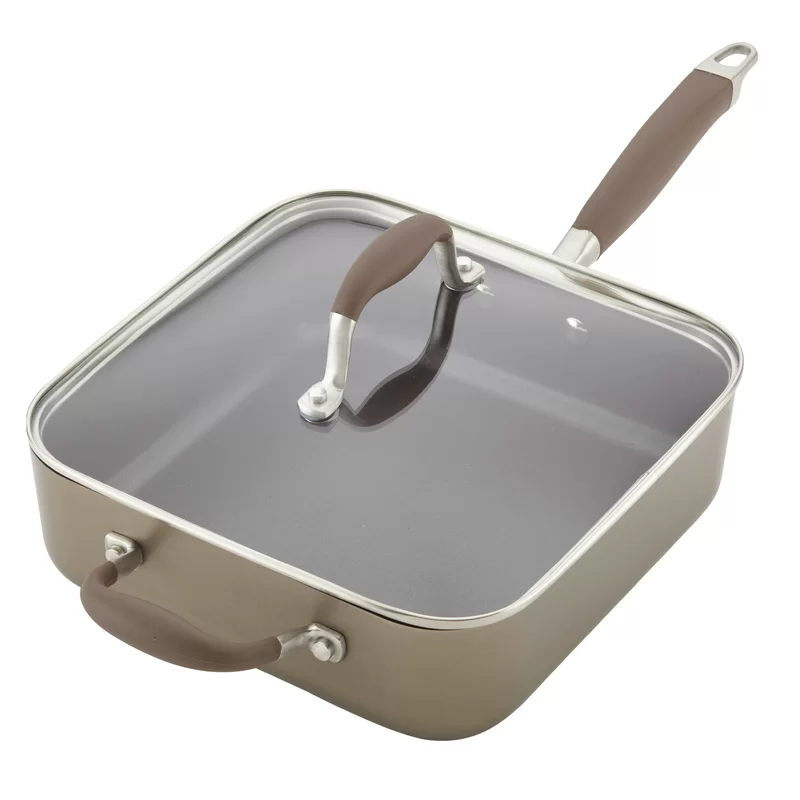 Anolon 83866 Advanced Hard Anodized Nonstick Saute Square Fry Pan with Helper Handle， 4 Quart， Bronze Brown