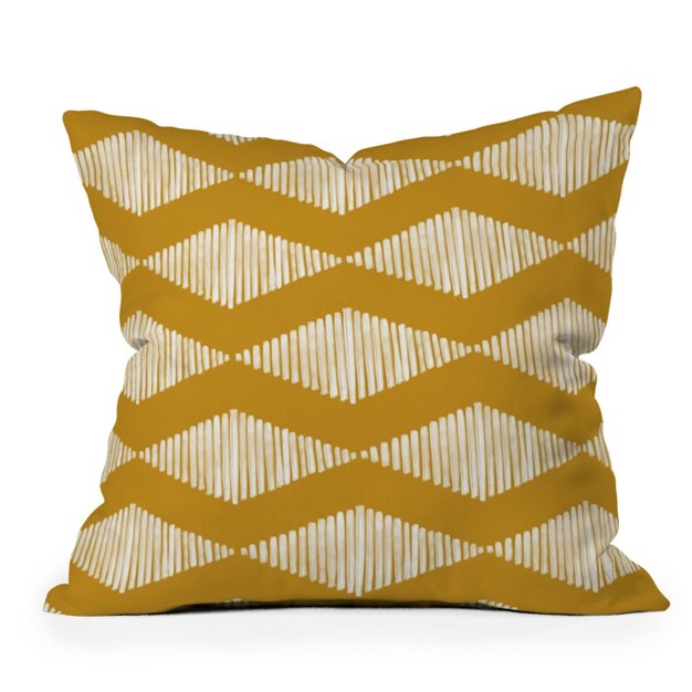 Leah Keggi Acoustic Wave Mustard Square Throw Pillow White Deny Designs