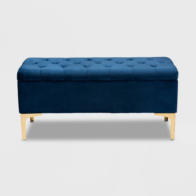 Valere Velvet Upholstered Button Tufted Storage Ottoman Baxton Studio