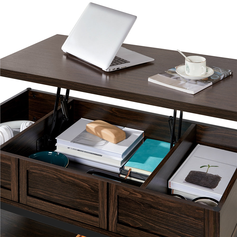 Alden Design Wooden Lift Top Coffee Table with Storage Shelf, Espresso