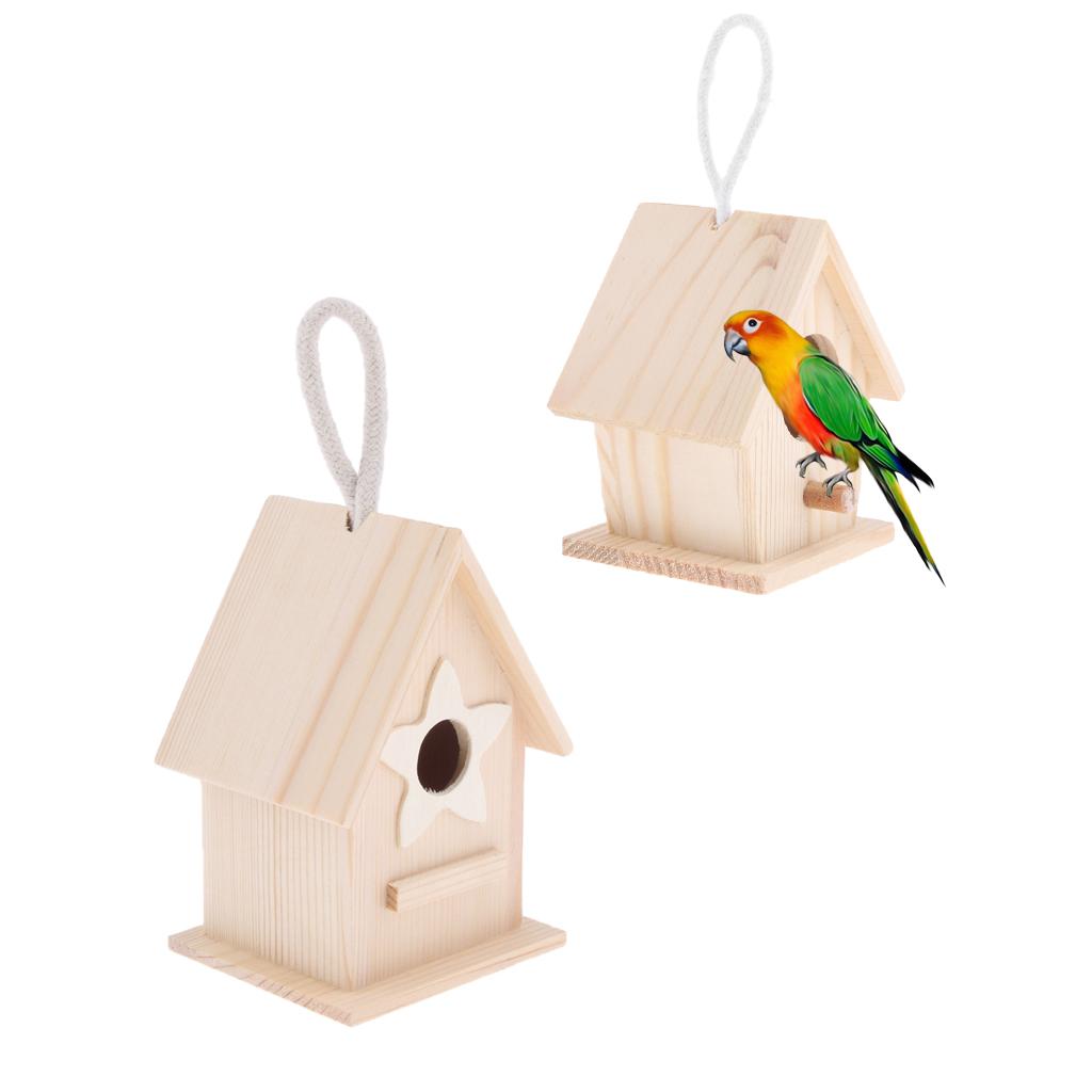 2Pcs Handmade Swing Unfinished Wood Birdhouse DIY Cage Bird House