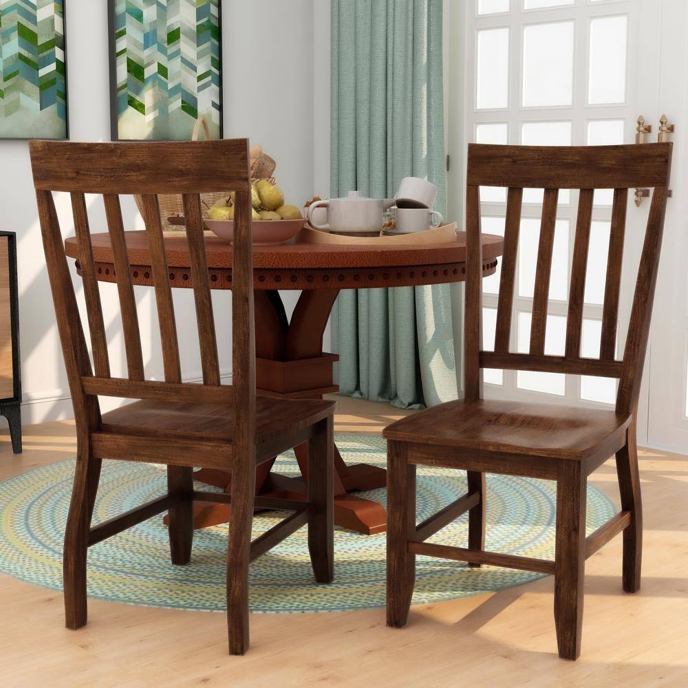 Furniture of America Henry Dark Oak Wood Slatted Side Chair (Set of 2) IDF-3437SC