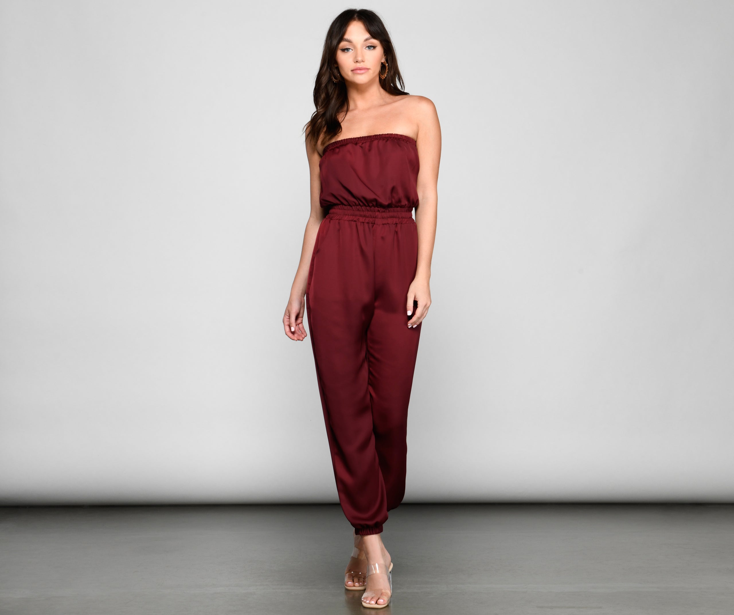 Sleek Strapless Satin Jumpsuit