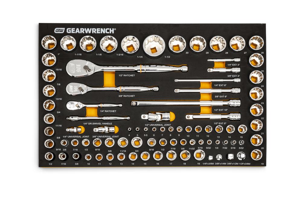 GEARWRENCH SAE/Metric Mechanics Tool Set with EVA Foam Tray 1/4 3/8 1/2 90T 83pc