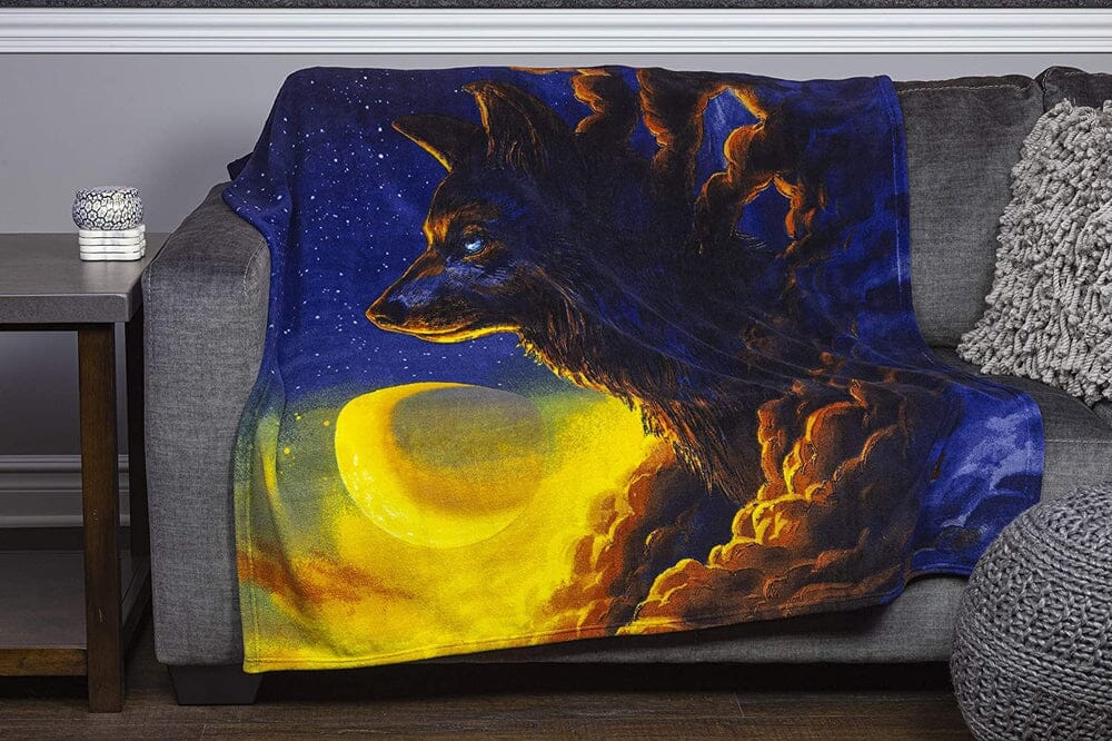 Golden Moon Wolf Super Soft Plush Fleece Throw Blanket