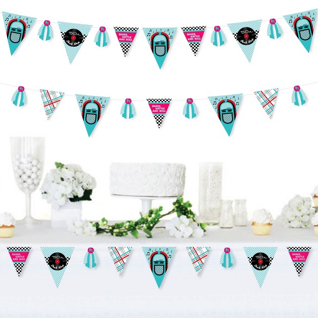 Big Dot Of Happiness 50 x27 s Sock Hop Diy 1950s Rock N Roll Party Pennant Garland Decoration Triangle Banner 30 Pieces