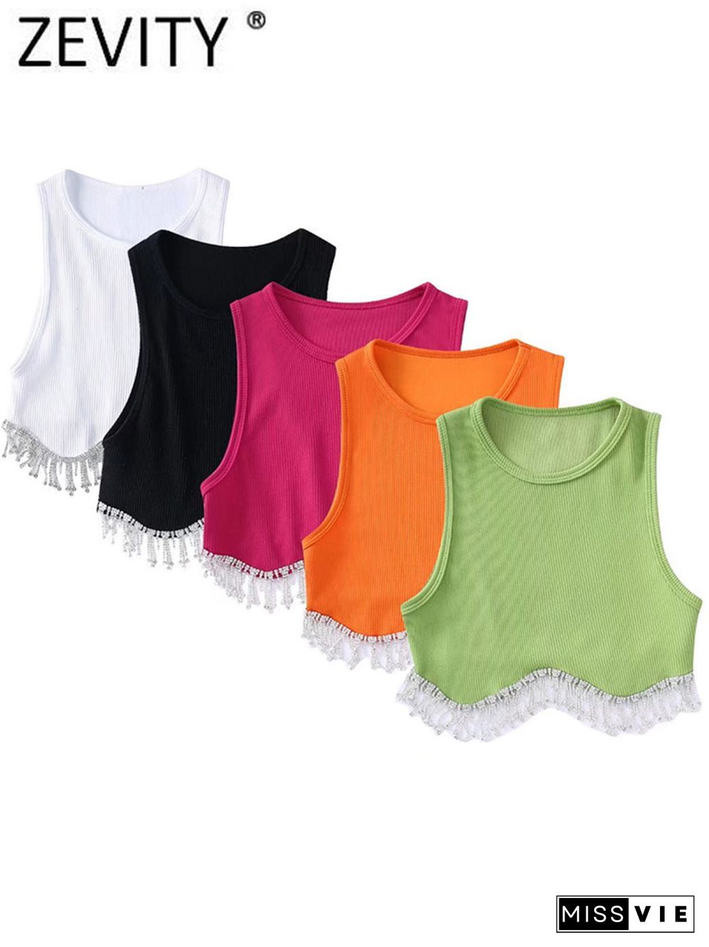 Women High Street Sexy Hem Tassel Diamond Beading Knitting T-Shirt Chic Short Camis Tank Lady Slim Crop Vest Tops Ls1311