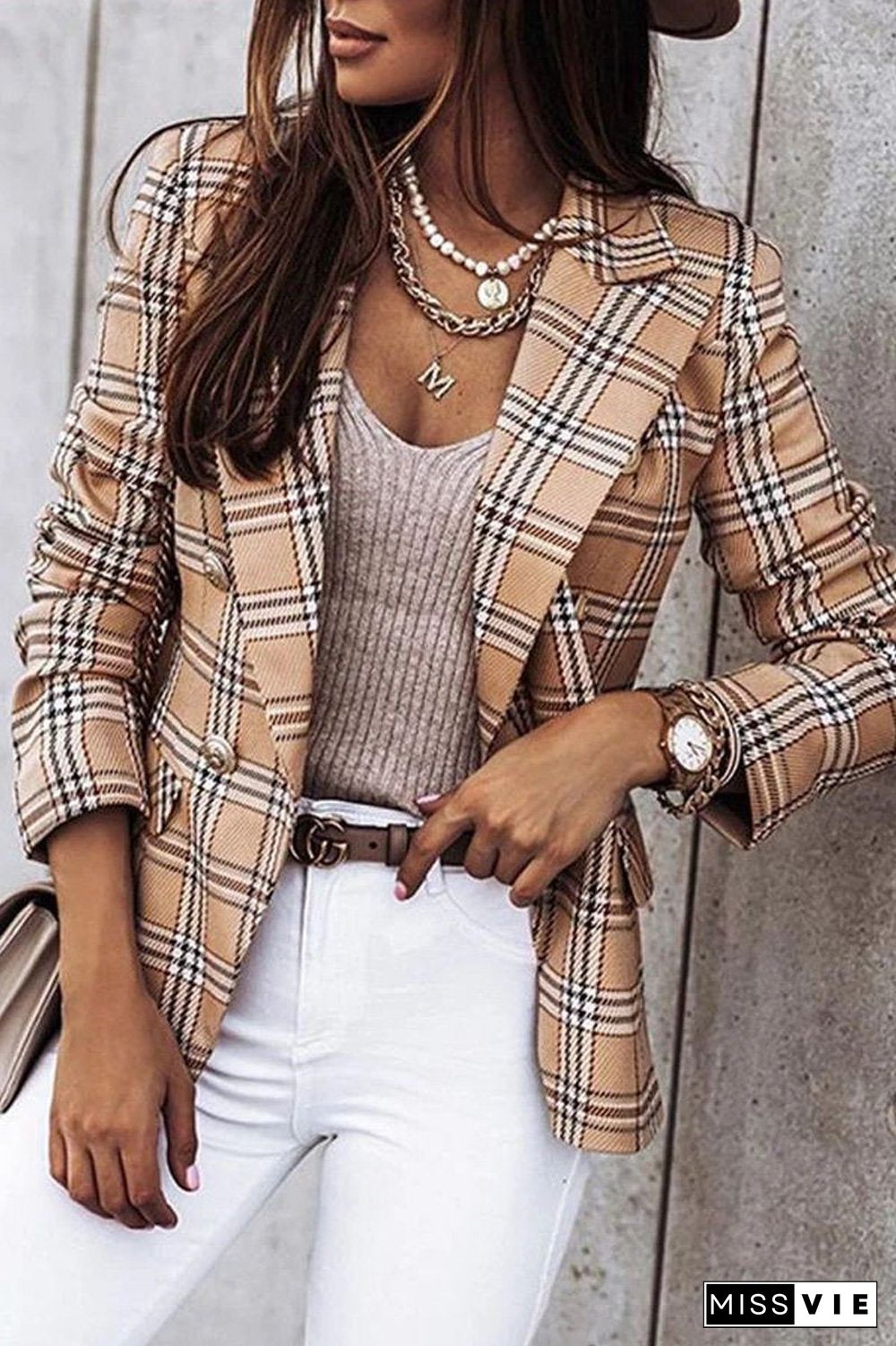 Plaid Long Sleeve Suit Blazer