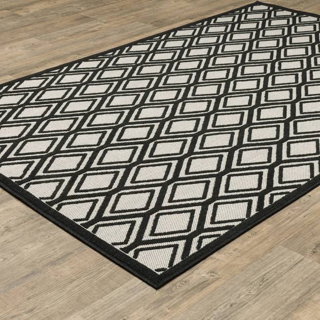 Trinity Textured Diamond Lattice Patio Area Rug Beige black Captiv8e Designs