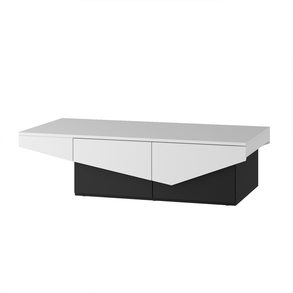 47 Inch Black   White Modern Coffee Table with 4 Large Storage Drawers   47.2\