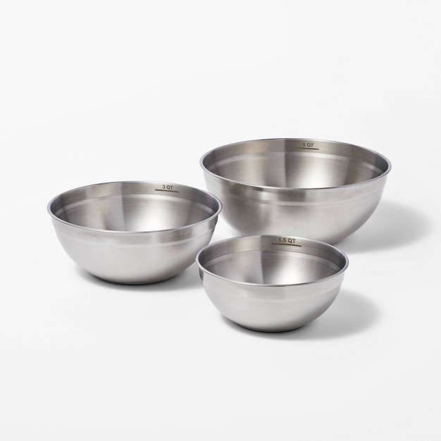 3pc 5qt 3qt amp 1 5qt Stainless Steel Non slip Mixing Bowls no Lids