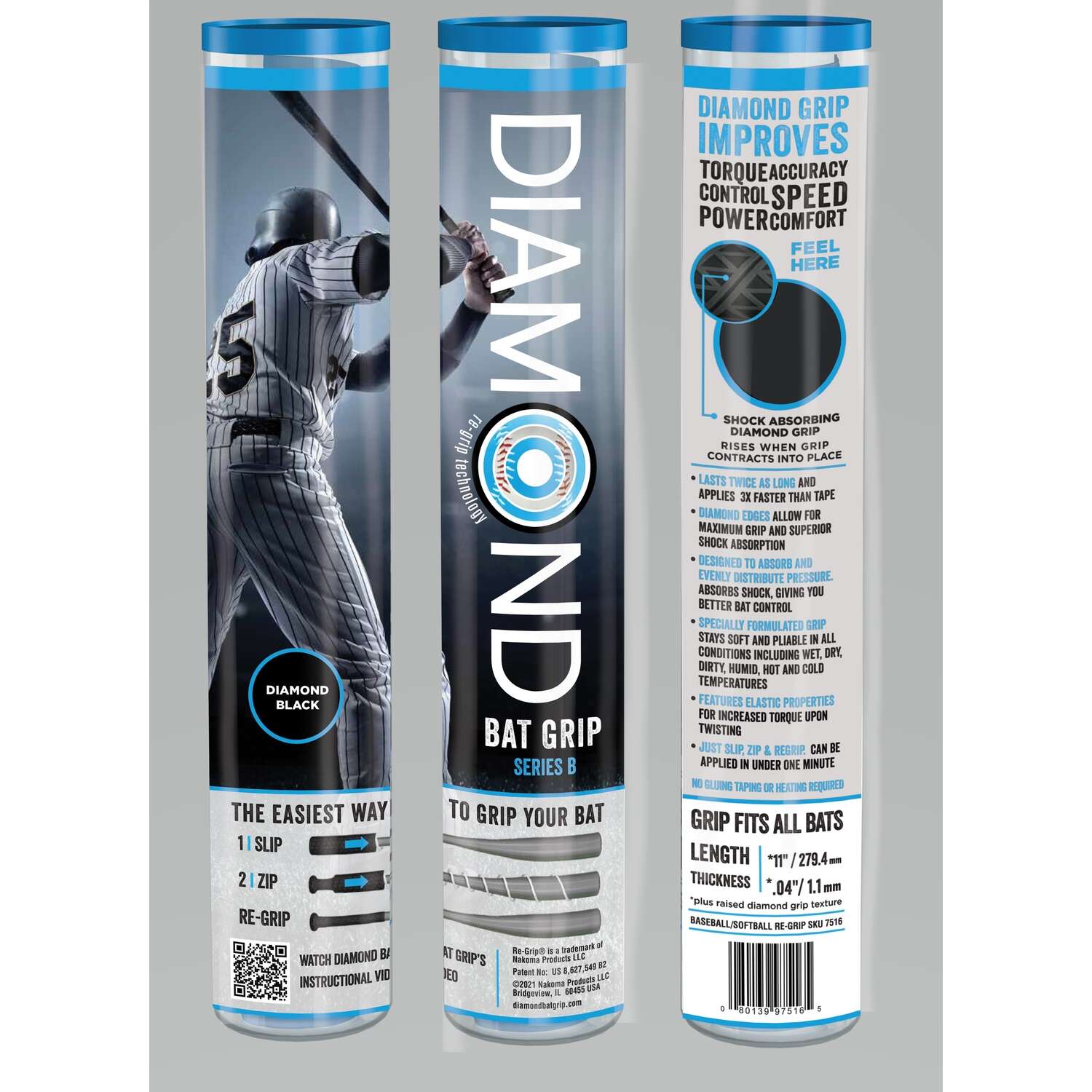 Diamond Series B White Rubber Baseball Bat Grip 1 pk