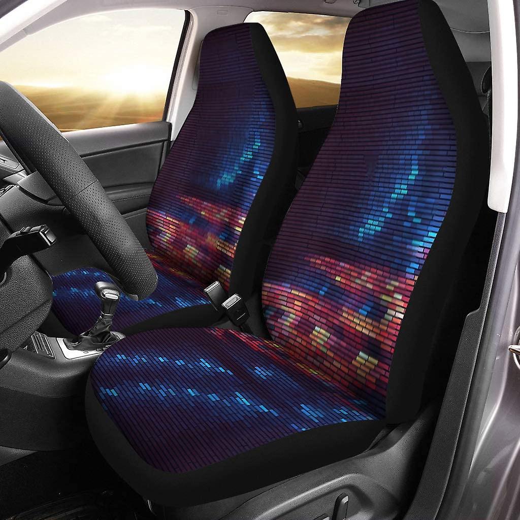 Set Of 2 Car Seat Covers Abstract Futuristic Of Colorful Stripes Glitch Effect On Tv Universal Auto Front Seats Protector Fits