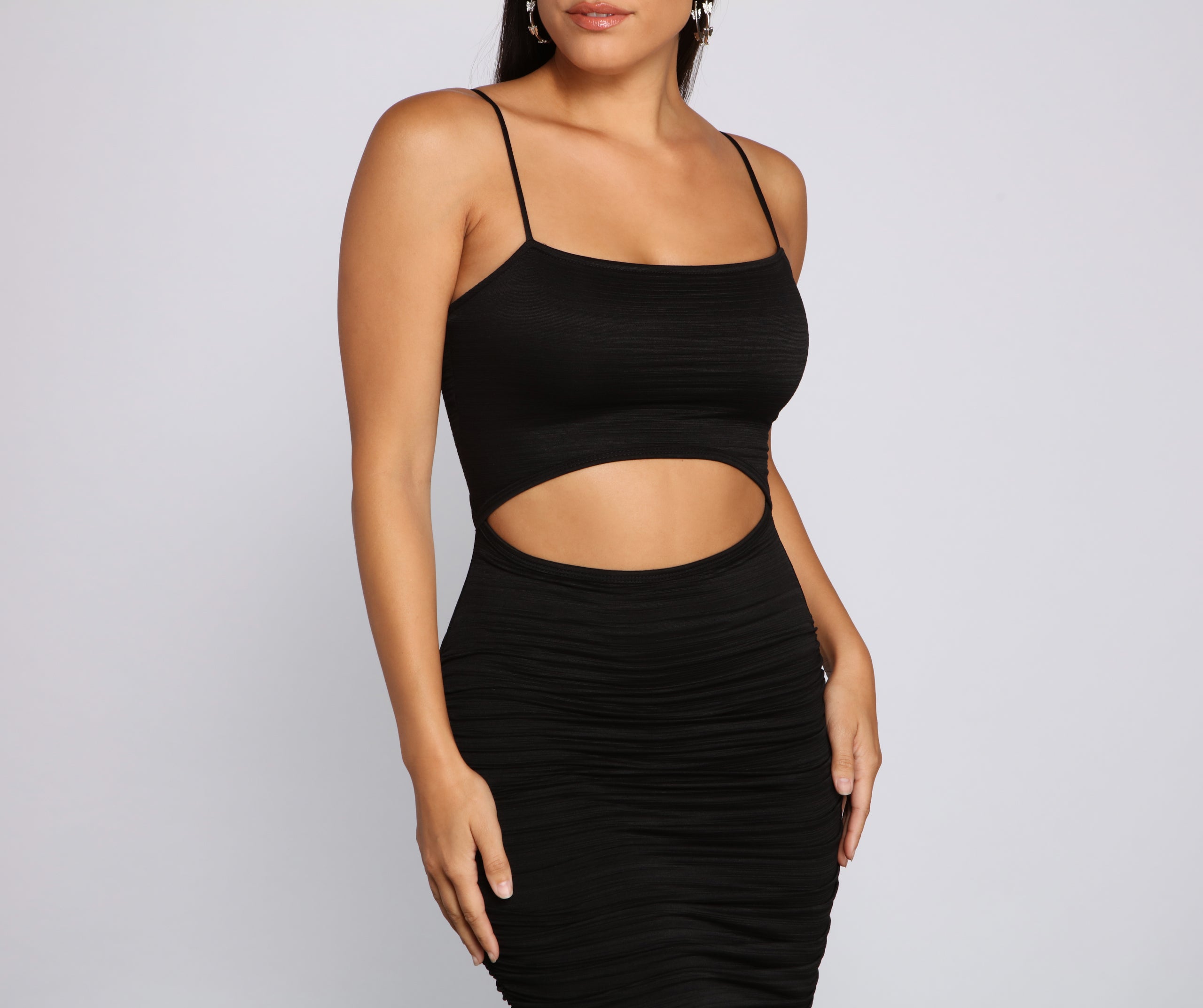 Strut It Out Ruched Cutout Midi Dress