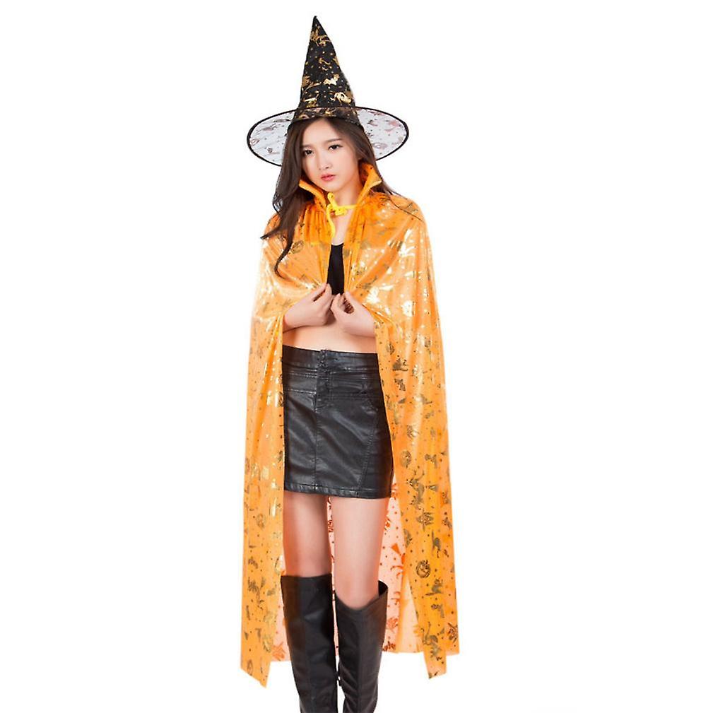 2 Pcs Halloween Cloak Set Cosplay Witch Poncho Devil Cape And Hat Party Show Costume