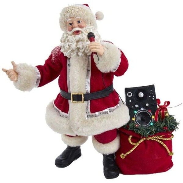 Kurt Adler 10.5Inch BatteryOperated Fabriche Musical Karaoke Santa