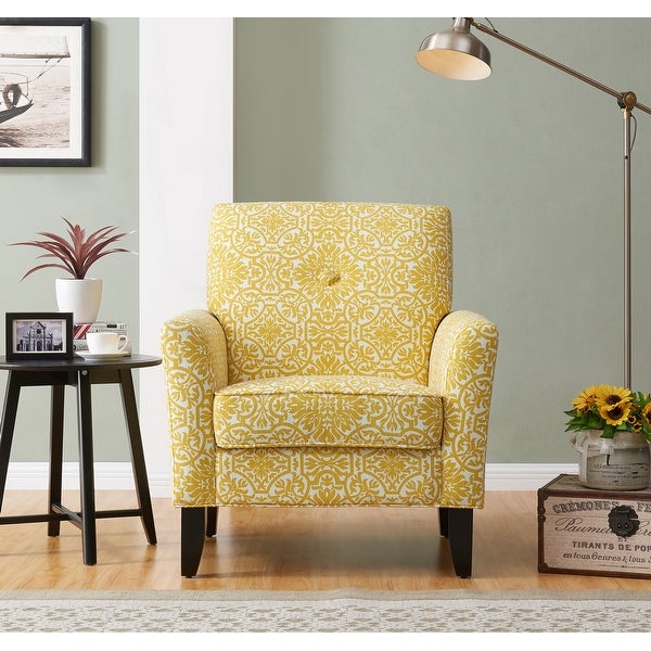 Handy Living Alex Gold Damask Upholstered Arm Chair