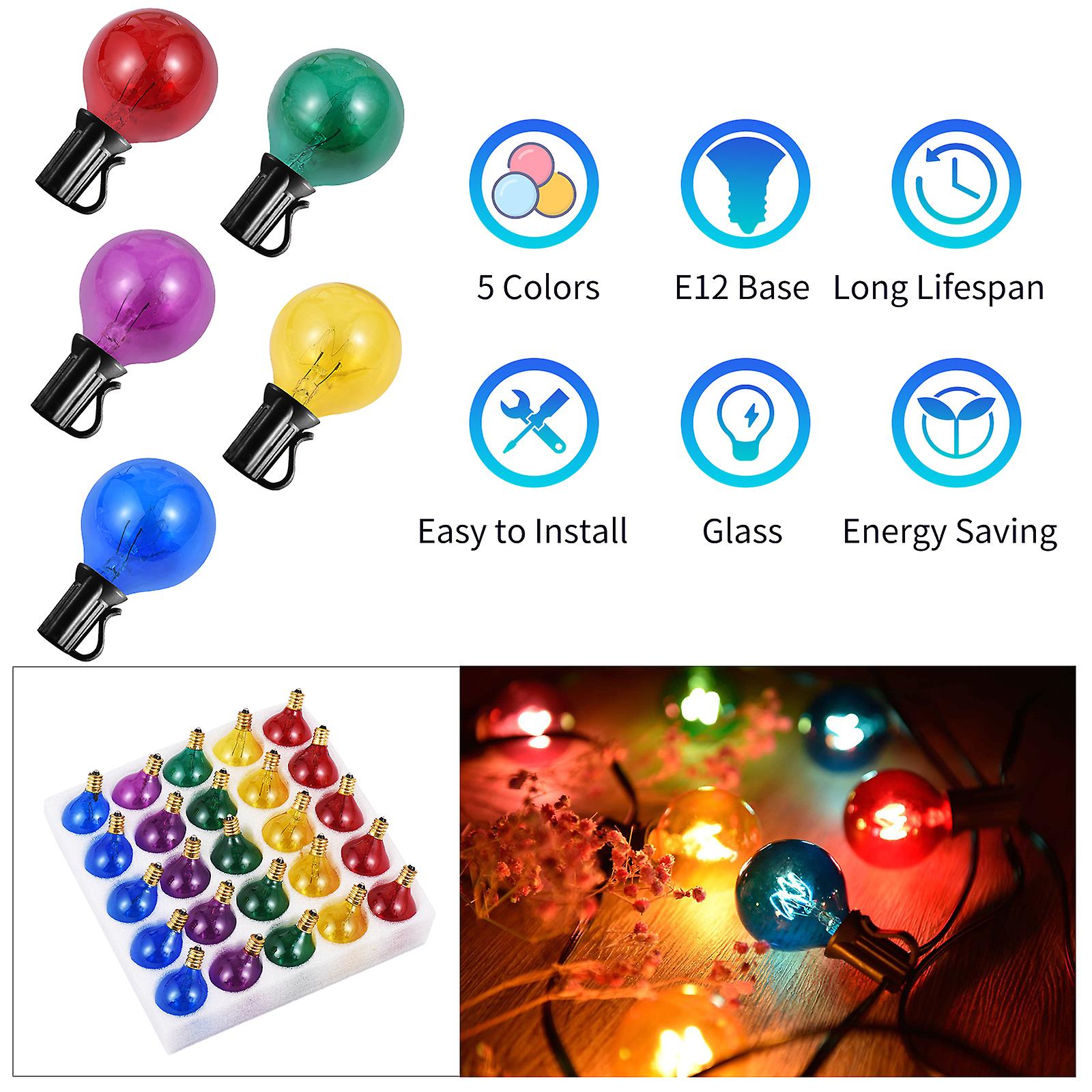 25pcs G40 Tungsten Light Bulb Replacement 5 Colors 7w 220-240v Globe Bulb E12 Base Light Bulbs For Patio Home Wedding Party Decoration No.249695