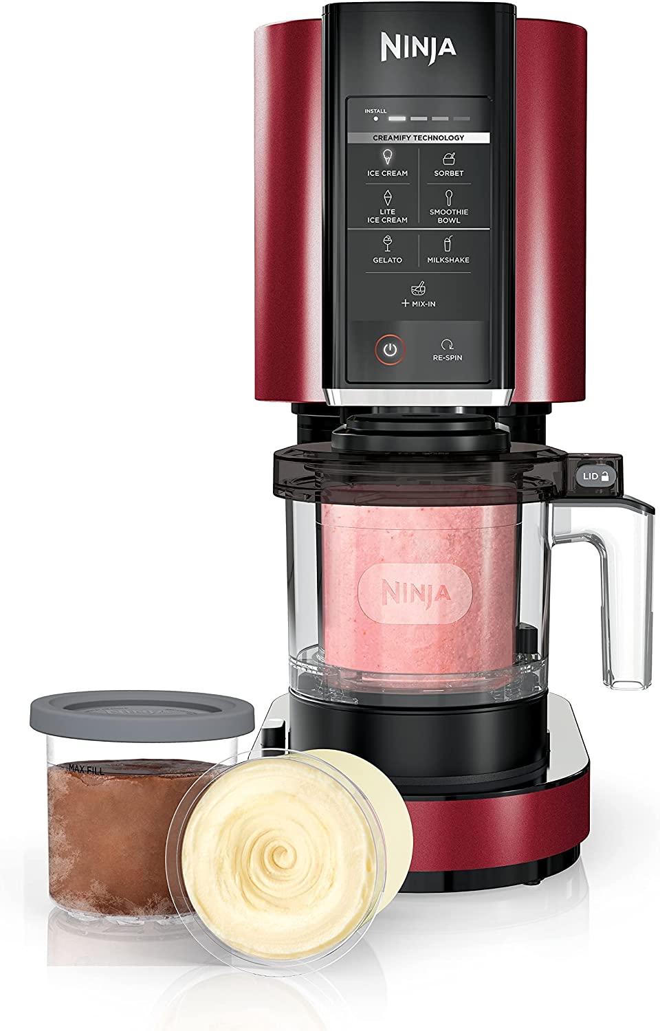 Ninja NC301 RD CREAMi， Ice Cream， Gelato， Milkshake， Sorbet， and Smoothie Bowl Maker， 7 One-Touch Programs， Red (Refurbished)