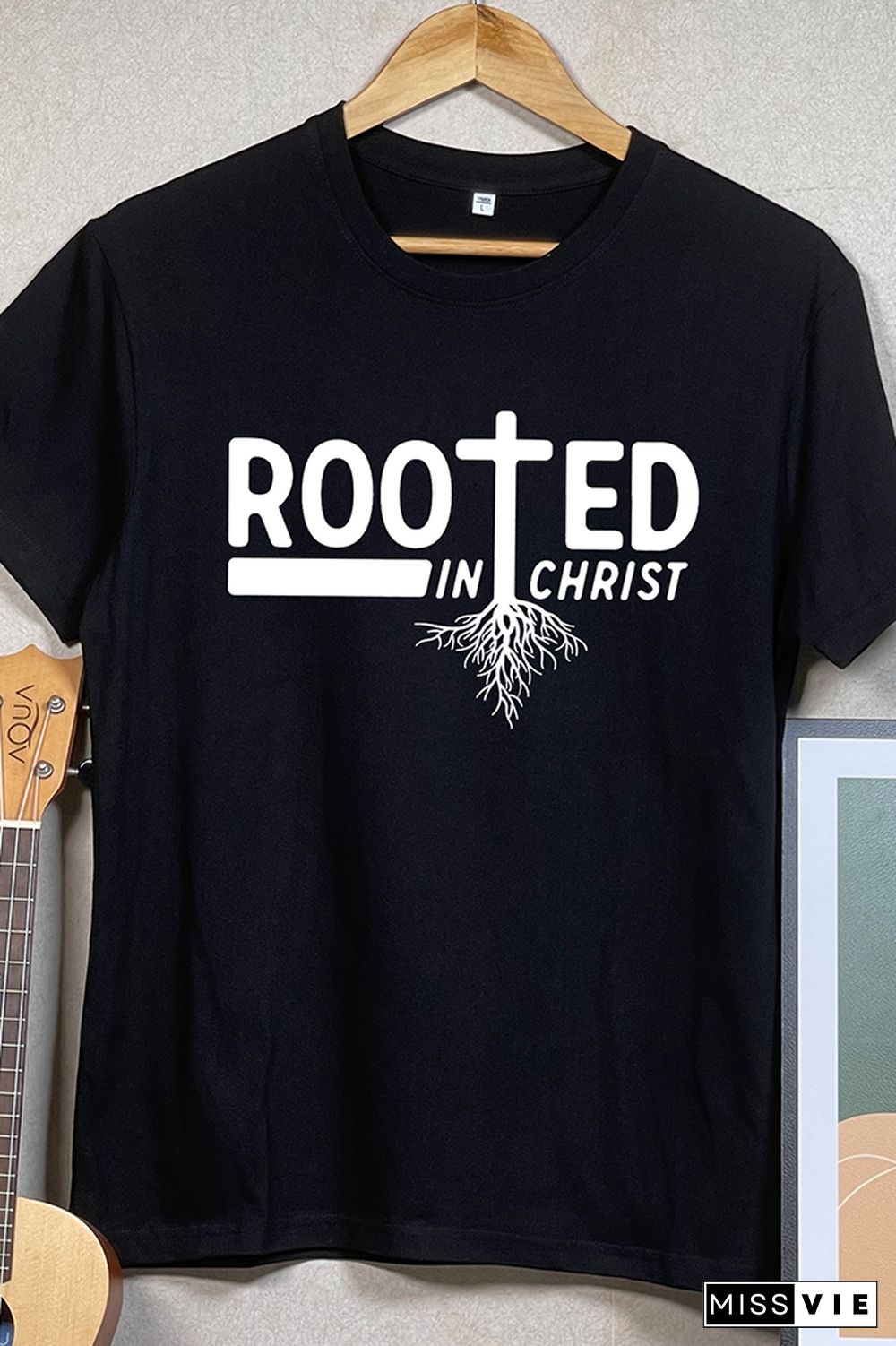 Rooted In Christ Printed Graphic Tees for Women Wholesale Short Sleeve T shirts Top