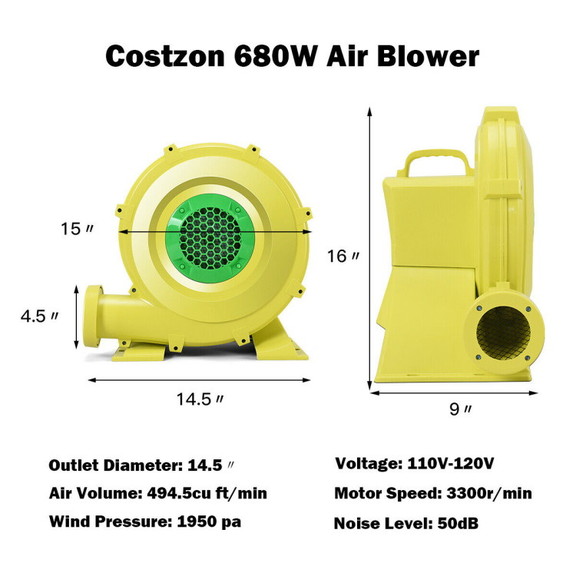 Costway 46053812 735 W 1.0 HP Air Blower Pump Fan ...