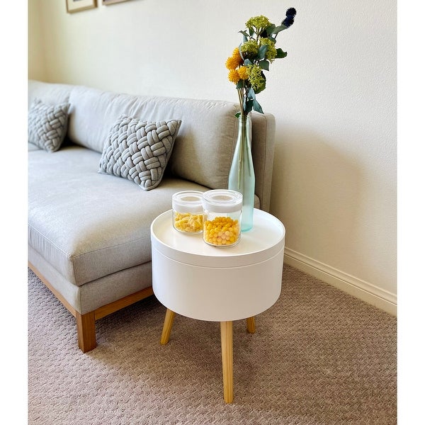 Zoe Mid-Century Modern Round Accent Side End Table with Storage