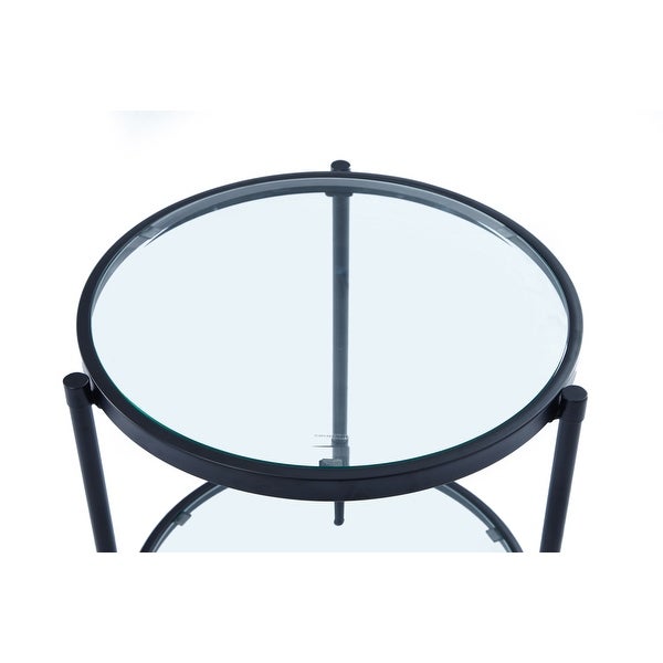 GZMR Modern Round Glass End Table Side Table with Shelf