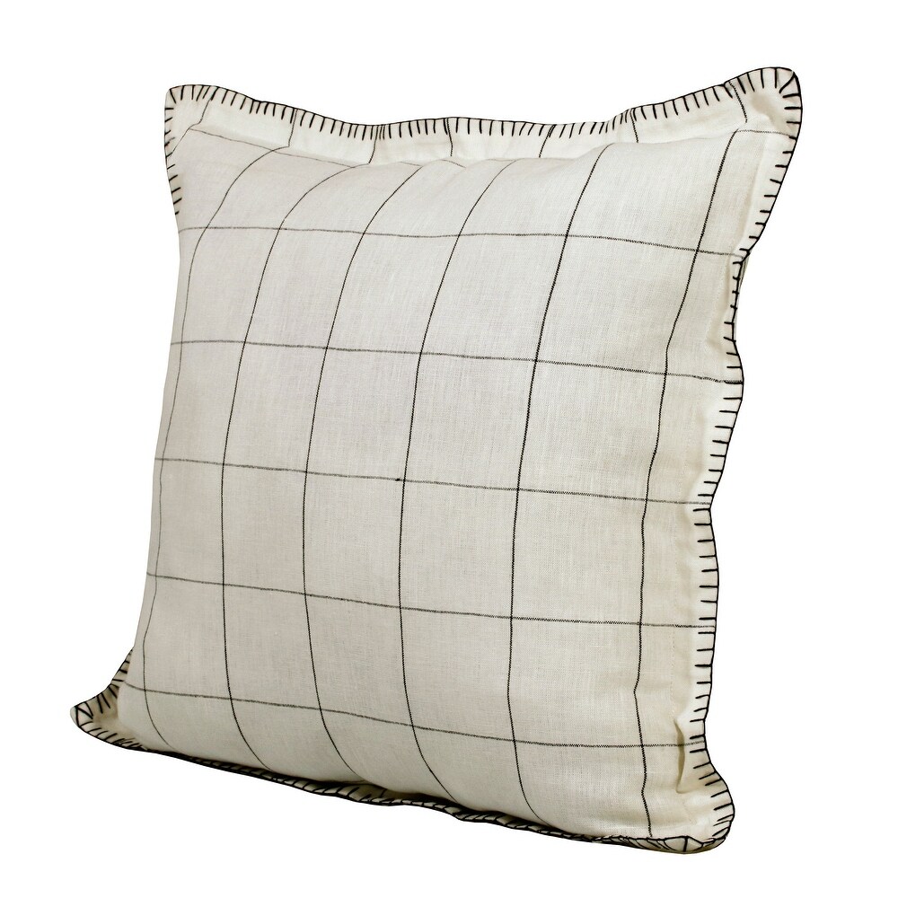 Sevita Hand Woven Ivory/Black Checkered Farmhouse Linen Throw Pillow  20\