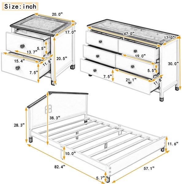 3-Pieces Bedroom Sets w/ Platform Bed， Nightstand and Storage dresser - - 37522171