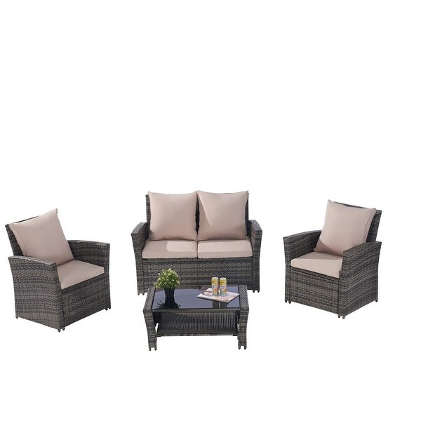 4 PCS Outdoor Patio Furniture Rattan Wicker Set for 4