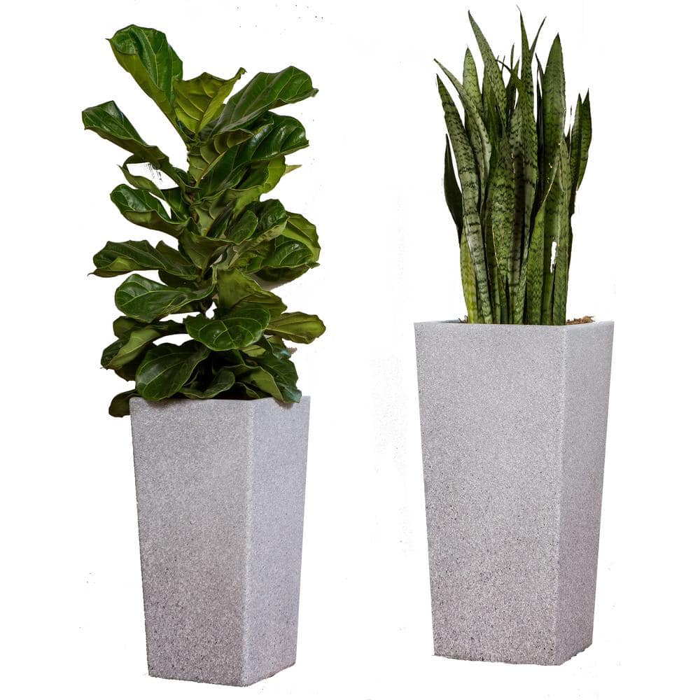 XBRAND 29 in. Tall and 24 in. Tall Grey Modern Nested Square Flower Concrete Pot Planter (Set of 2 Different Sizes) PL2915GR