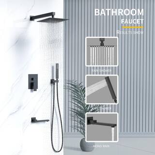 GIVING TREE Single-Handle 3-Spray 12'' Tub and Shower Faucet Combo with Hand Shower in Matte Black (Valve Included) HDYN-ZG0080