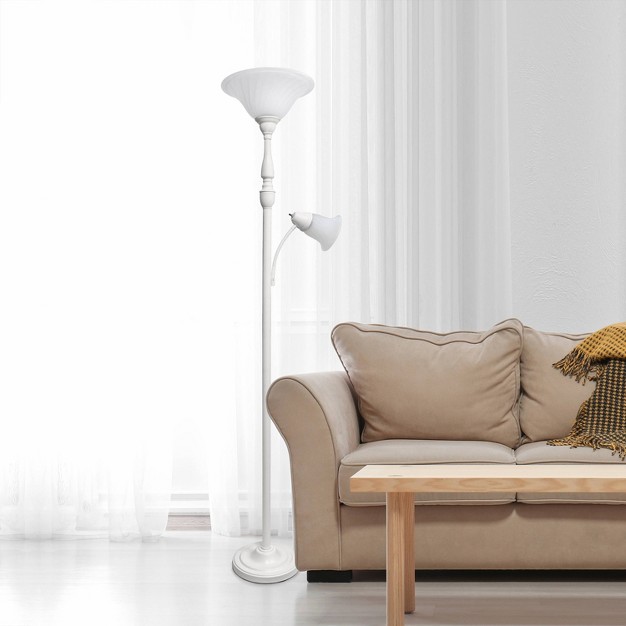 Torchiere Floor Lamp With Reading Light And Marble Glass Shade Lalia Home