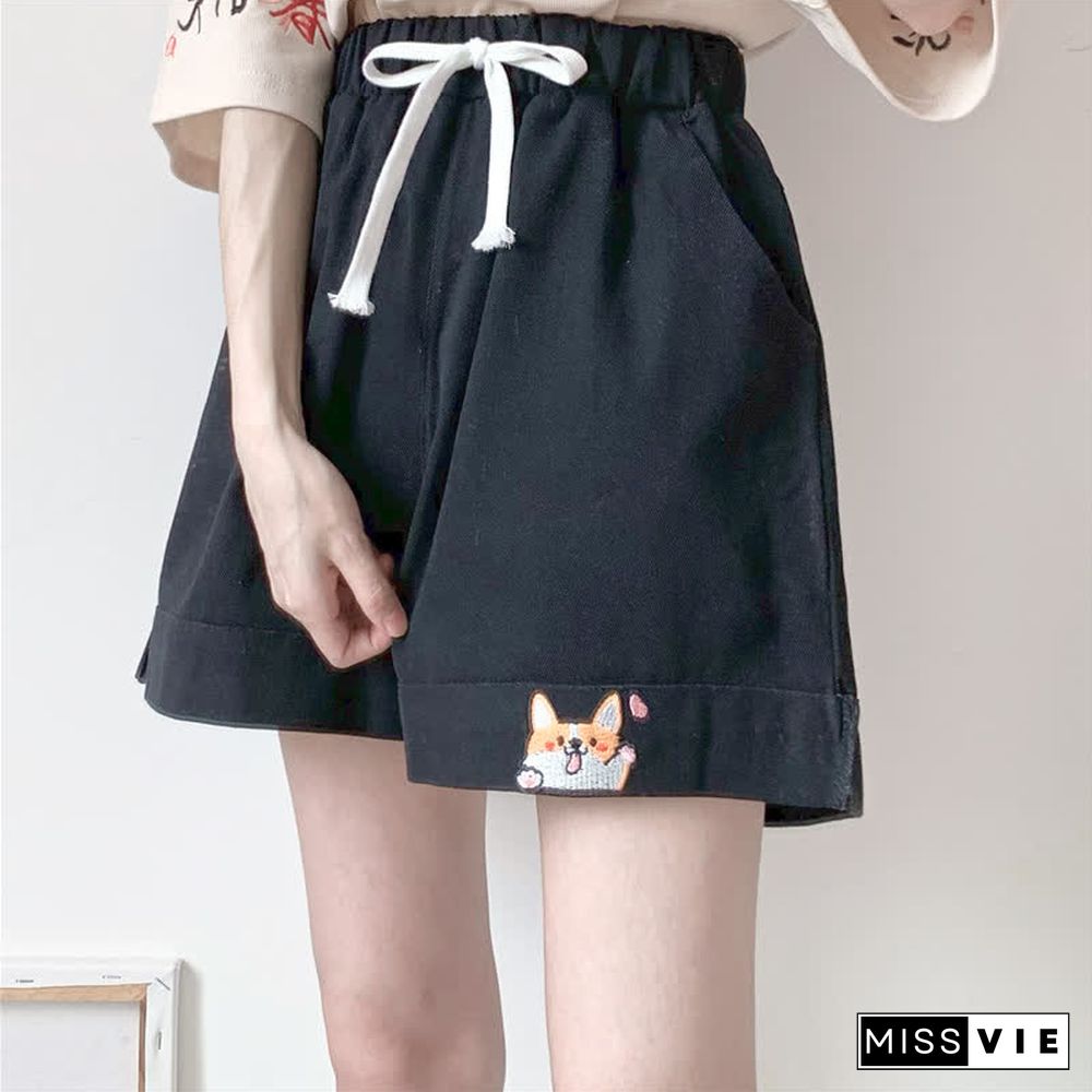 Devil Letter Print Colorblock Hooded T-Shirt Puppy Print Shorts