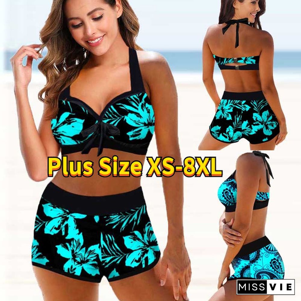 Women Swim Summer Dress Swimwear Bathing Suit Two Pieces Bikini Set Swimsuits Womens Tie Dye Print and Shorts Tankinis Flower Printed Beach Plus Size XS-8XL