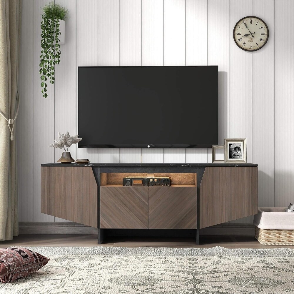 Media Console Cabinet with Led Lights for Living Room Bedroom 63 inch   M