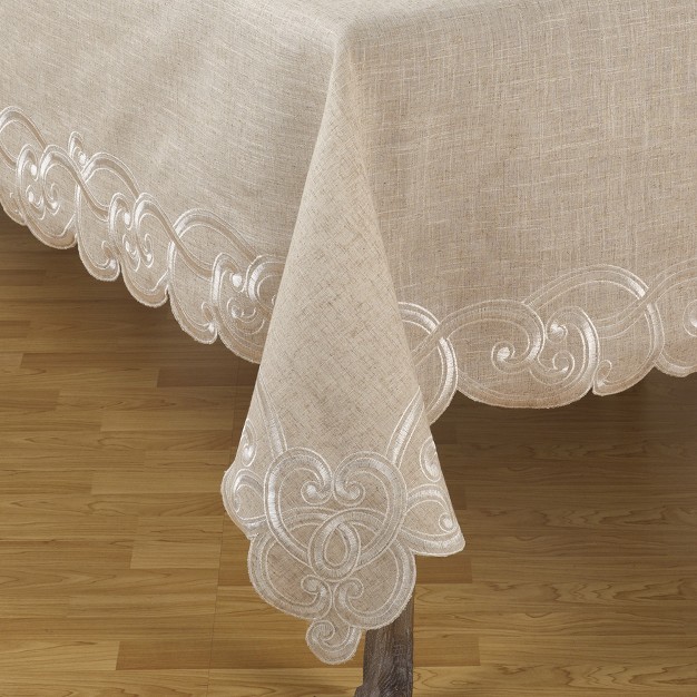 Saro Lifestyle Elegant Tablecloth With Delicate Embroidery 67 quot x104 quot Beige