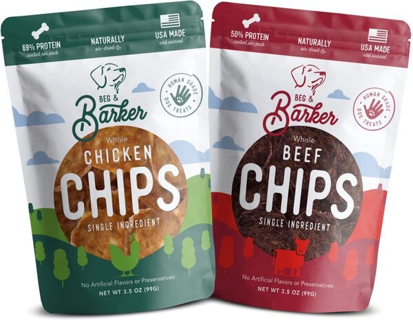 Beg and Barker Hen 'n Hoof Combo Whole Chicken and Beef Chips Natural Single Ingredient Dog Treats