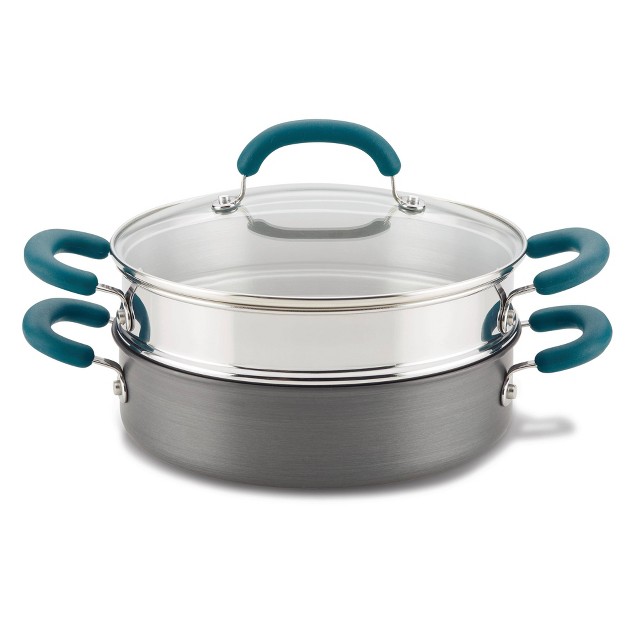 Rachael Ray Create Delicious 3qt Hard Anodized Nonstick Saute Pan With Steamer Teal Handles