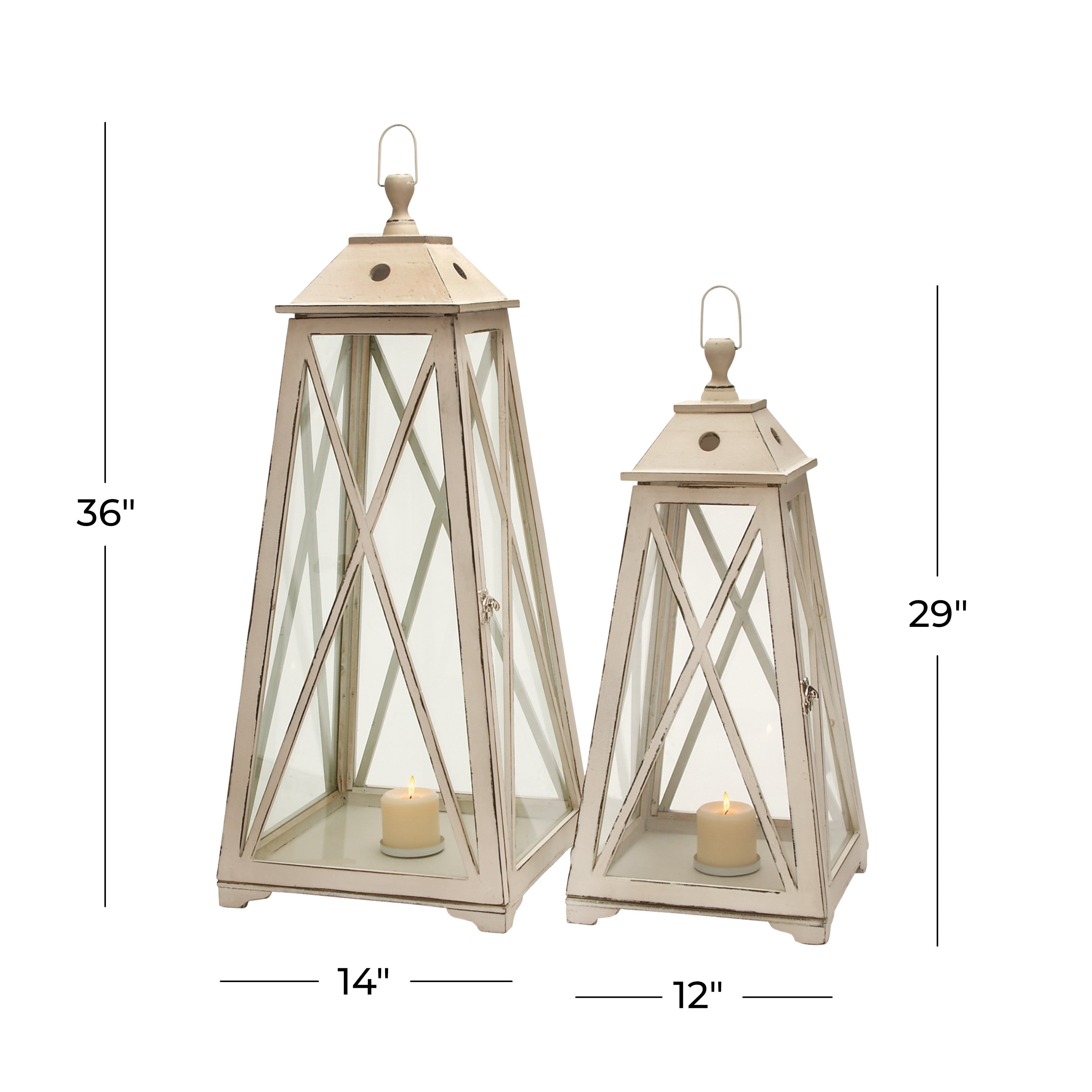 DecMode 2 Holder Cream Metal Lighthouse Style Candle Lantern， Set of 2