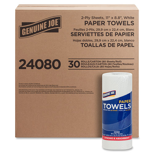 Genuine Joe 24080 White 2 Ply Household Roll Paper Towels | 11