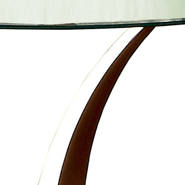 Round Glass Top End Table with Curved Pedestal Base， Black and Silver