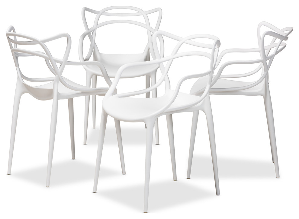 Landry Modern White Finished Plastic 4 Piece Stackable Dining Chair Set   Midcentury   Dining Chairs   by Ezmod Furniture  Houzz