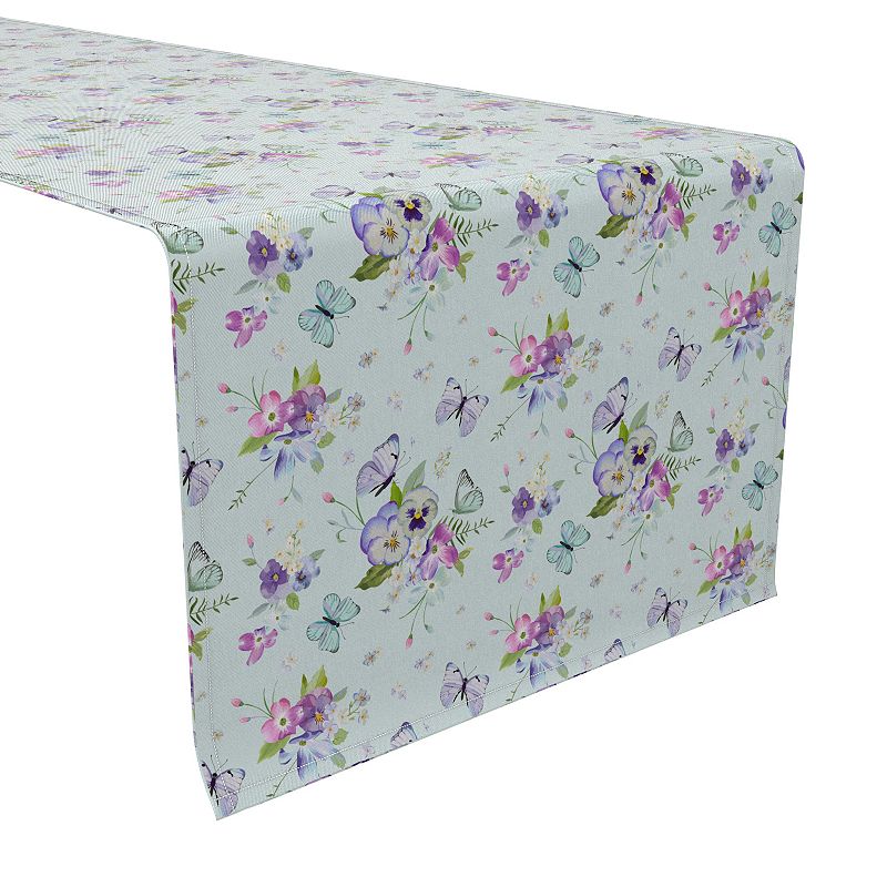 Table Runner， 100% Cotton， 16x72， Blooming Flowers and Butterflies