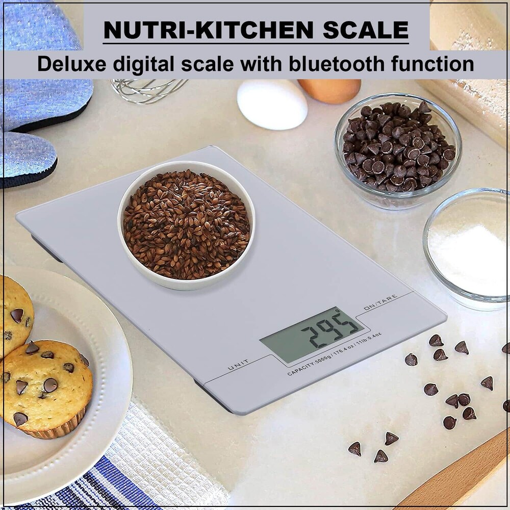 Silver Silk Screen Kitchen Scale 3mm Glass Platform with Bluetooth   Medium