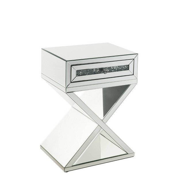 Noralie X Shaped Mirrored Accent Table Faux Diamonds Acme Furniture