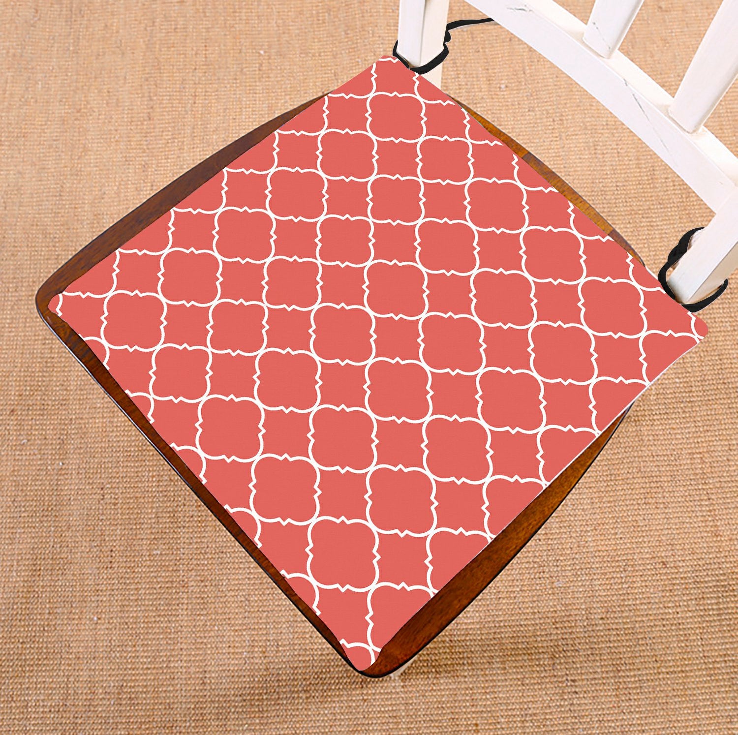 GCKG Coral Quatrefoil Chair Pad Seat Cushion Chair Cushion Floor Cushion with Breathable Memory Inner Cushion and Ties Two Sides Printing 16x16 inches