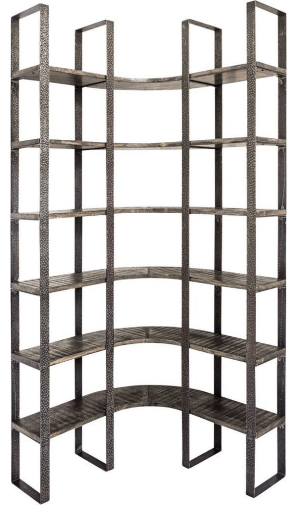 Black Iron Framed Curved Wooden Shelving Unit   Industrial   Bookcases   by HomeRoots  Houzz